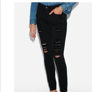 Express Mid Rise Black Ripped Jean Leggings